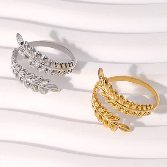 Wholesale 18k Gold Plated Jewelry Stainless Steel 316l Jewelry Open Leaf Wrap Rings