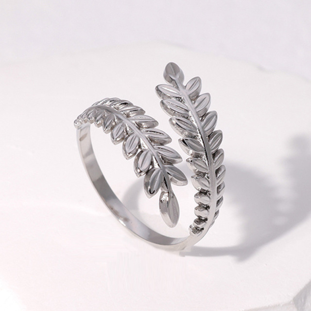 Wholesale 18k Gold Plated Jewelry Stainless Steel 316l Jewelry Open Leaf Wrap Rings