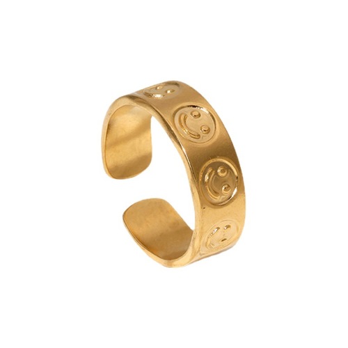 Simple Stainless Steel Smiley Polishing Open Gold Ring