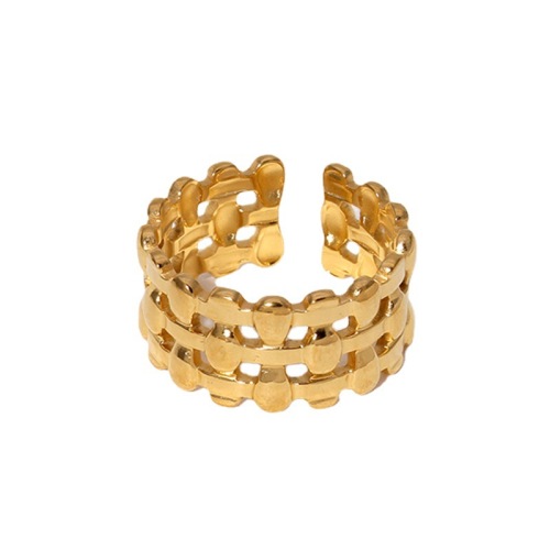 Wholesale Fashion Stainless Steel Beaded Hollow 18K Gold Open Rings