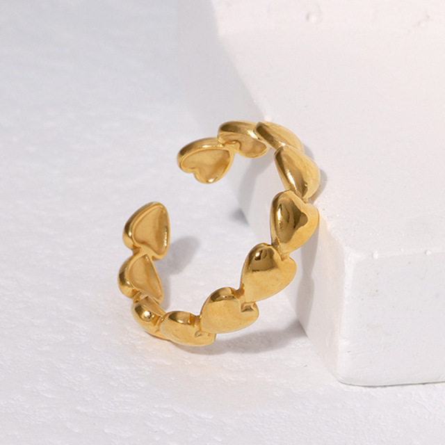 18k Gold Plating Over Stainless Steel Heart Shape Wrap Opening Rings