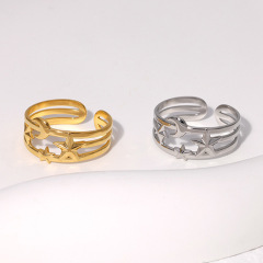 Direct Factory Jewelry Wholesale Stainless Steel Star & Moon Open Rings For Women