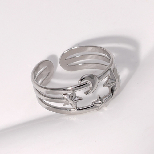 Direct Factory Jewelry Wholesale Stainless Steel Star & Moon Open Rings For Women