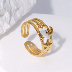 Direct Factory Jewelry Wholesale Stainless Steel Star & Moon Open Rings For Women