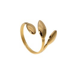 PVD Elegant Style Stainless Steel Polishing Gold Plated Flower Design Bypass Ring