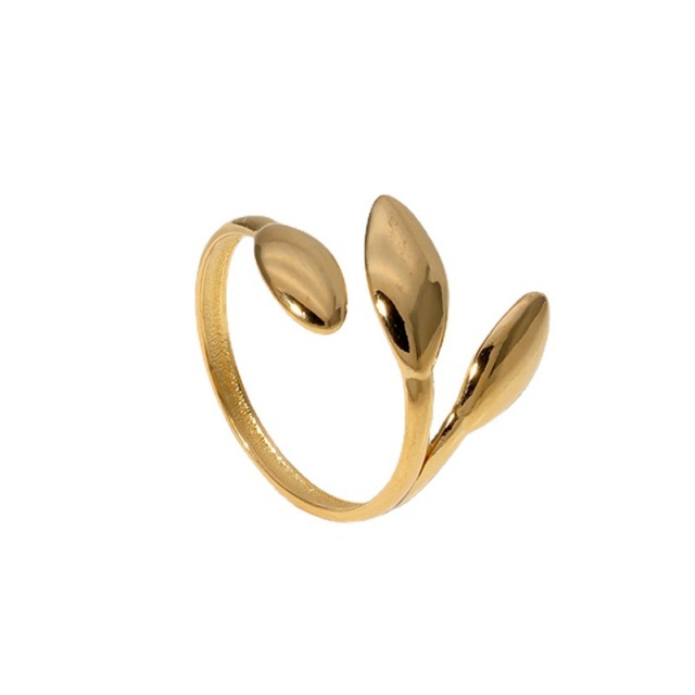 Elegant Style Stainless Steel Polishing Gold Plated Flower Design Bypass ring