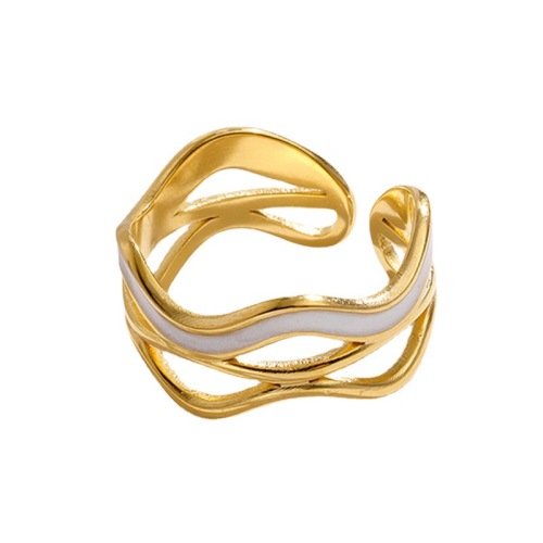 Wholesale 18k Gold Plated 316L Jewelry Wave Dripping Oil Adjustable Ring Womens
