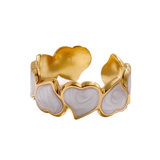 Stainless Steel Gold Plated Heart-Shaped Enamel Open Ring