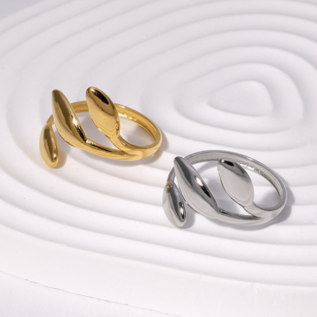 PVD Elegant Style Stainless Steel Polishing Gold Plated Flower Design Bypass Ring