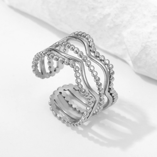 18k Gold Plated Stainless Steel Jewelry Wholesale Beaded Wave Adjustable Ring Womens