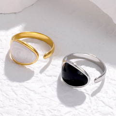 Fashion Stainless Steel Jewelry Oval Enamel Adjustable Rings