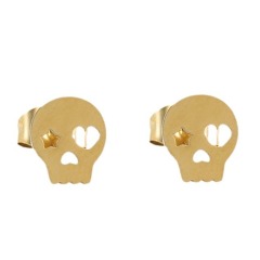 Punk PVD Coated Stainless Steel Skull Heads Stud Earrings