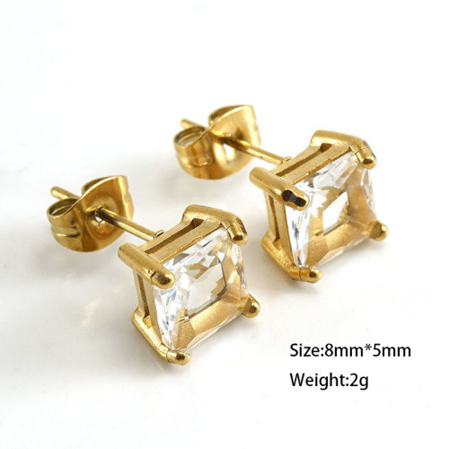 Minimalist Quadrate Zircon Stainless Steel Stud Earrings