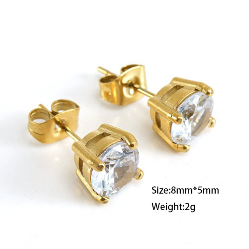 Simple Style Zircon 316L Stainless Steel Stud Earrings