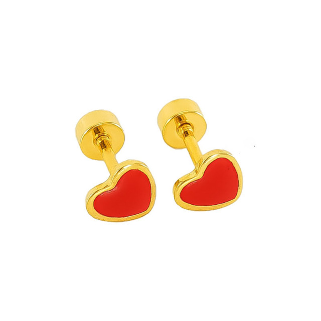 Delicate Heart Enamel 316L Stainless Steel Stud Earrings