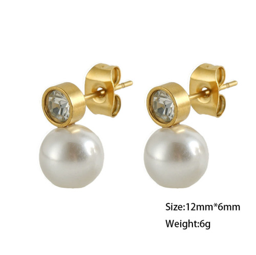 JY825    Pearl Stainless Steel Colors Zircon Stud Earrings