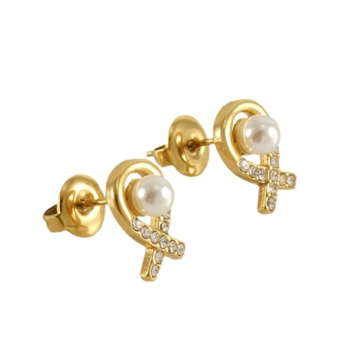 Pearl Cross Stainless Steel Stud Earrings