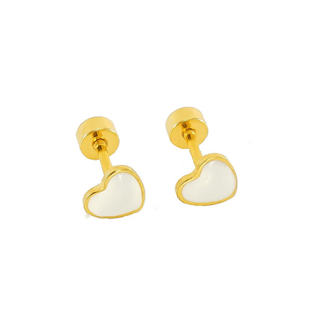 Delicate Heart Enamel 316L Stainless Steel Stud Earrings