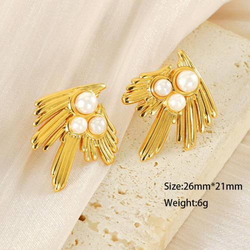 JY1427    Pearl Stainless Steel Colors Zircon Stud Earrings