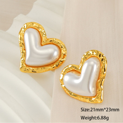 Dreamy Heart Shaped Pearl Stainless Steel Stud Earrings