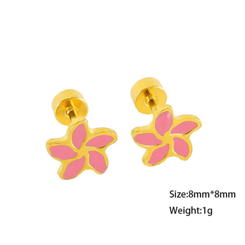 Windmill Flower Colors Enamel Stainless Steel Stud Earrings