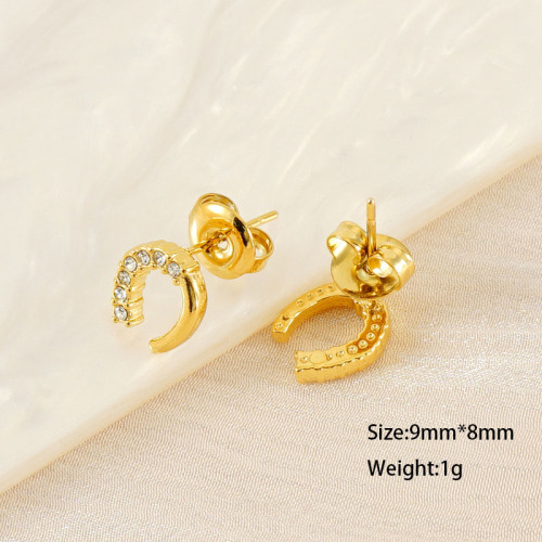 Simple Stainless Steel Horseshoe Semi-set Rhinestones Stud Earrings