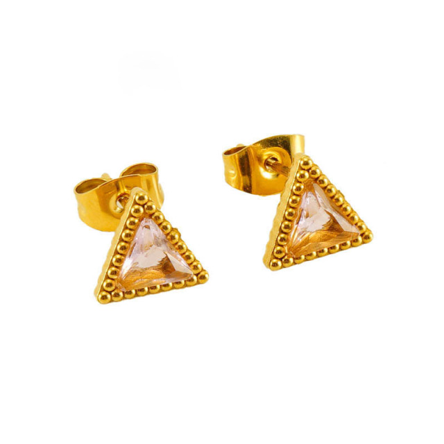 Cute Stainless Steel Triangle Zircon Stud Earrings with polka-dot border