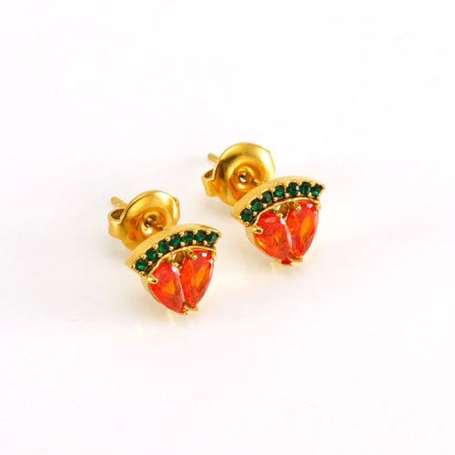 Simple Gold Plated Watermelon  Stainless Steel Stud Earrings with Zircon