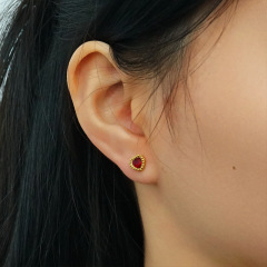 Sweet Gold Dot with Heart Zirconia Stainless Steel Stud Earrings