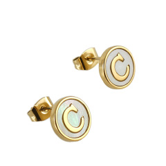 26  Letter  Round Shell Stainless Steel Gold Plated  Stud  Earrings