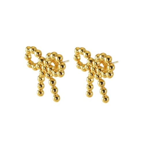 Personalized  18k Gold Beaded Bowknot Stainless Steel Stud Earrings