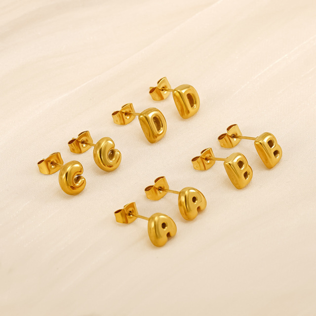 18K Gold Mini Bubble Letter Stainless steel  Stud Earrings