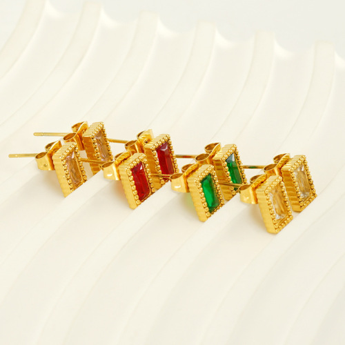 JY962  18K Gold 316L Stainless Steel Colors Zircon Stud Earrings