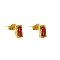 Decorative Border Stainless Steel Stud Earrings with Cubic Zirconium