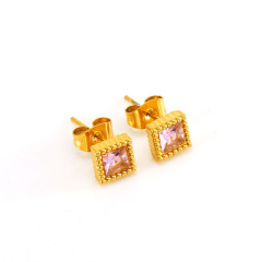 316L PVD Coated Stainless Steel Mini Square Zircon Stud Earrings
