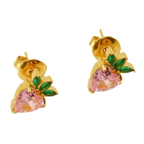 Fashion 18k Gold Strawberries  Stainless Steel Stud Zirconia Earrings
