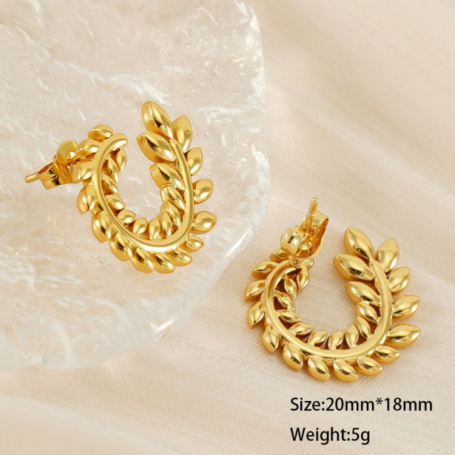 PVD Coated Wheat Stainless Steel Stud Earrings