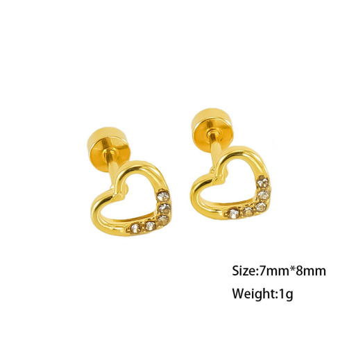 Gold heart outline with rhinestone Stainless Steel Stude Earrings