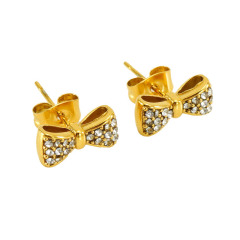 316L Stainless Steel French Bow With Rhinestones Stud Earrings