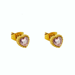Sweet Gold Dot with Heart Zirconia Stainless Steel Stud Earrings