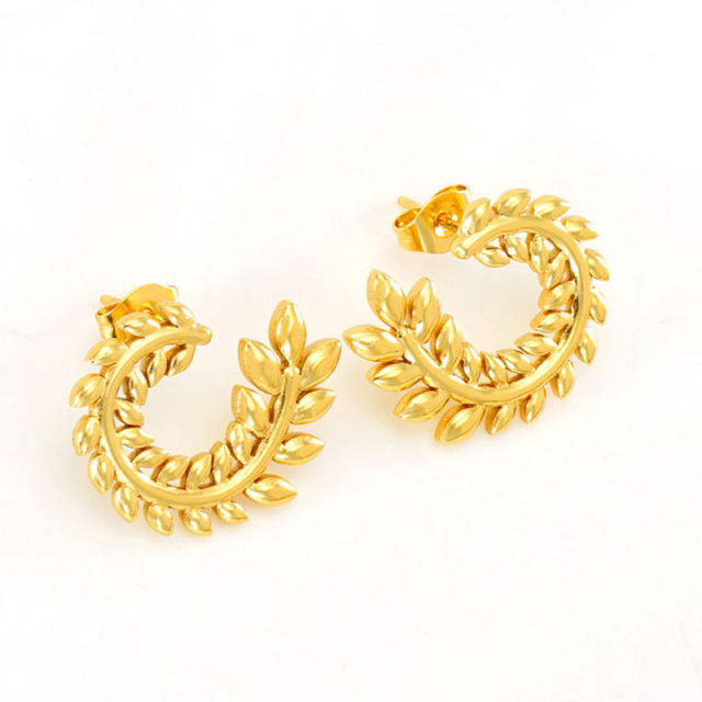 PVD Coated Wheat Stainless Steel Stud Earrings