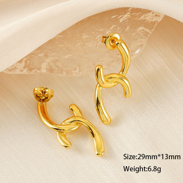 316L Bold  Line Hanging Stainless Steel Stud Earrings