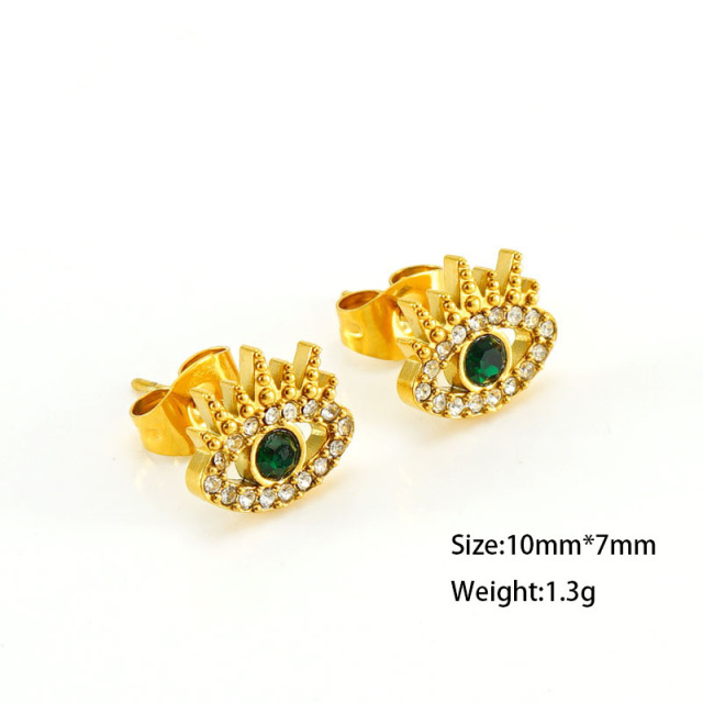 18K Gold Stainless Steel Fashion Devil's Eye Zirconia Stud Earrings