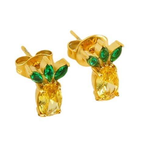 Sweet Fruit-Pineapple Colored Zirconia  Stainless Steel Stud Earrings