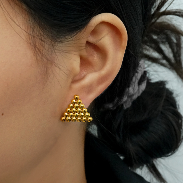 Geometric Triangle Shape Round Bead Stainless Steel Stud Earrings