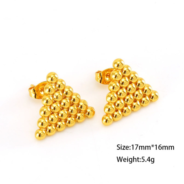 Geometric Triangle Shape Round Bead Stainless Steel Stud Earrings