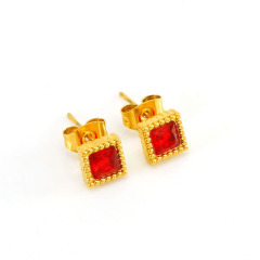 316L PVD Coated Stainless Steel Mini Square Zircon Stud Earrings