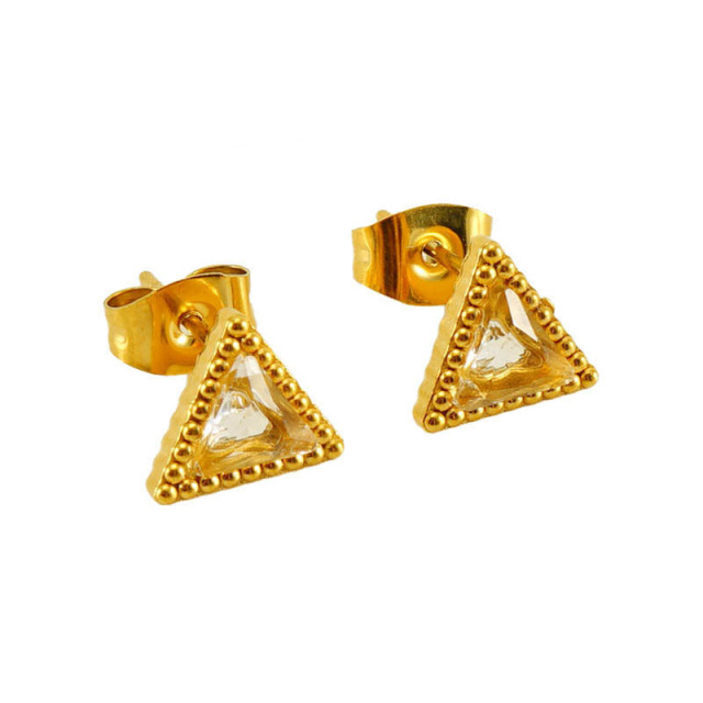 Cute Stainless Steel Triangle Zircon Stud Earrings with polka-dot border
