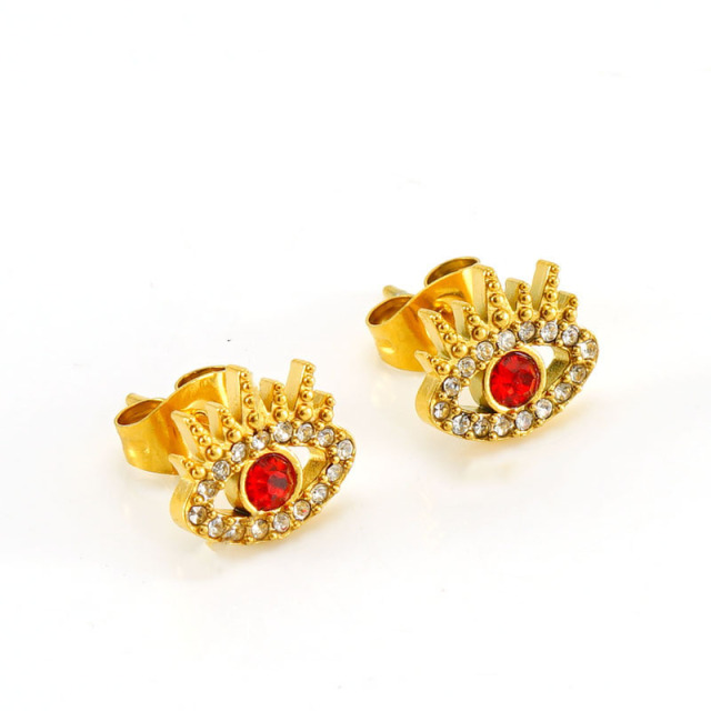 18K Gold Stainless Steel Fashion Devil's Eye Zirconia Stud Earrings