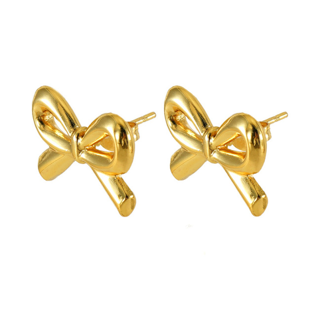 Simple French Openwork Butterfly Bow Stainless steel stud Earrings